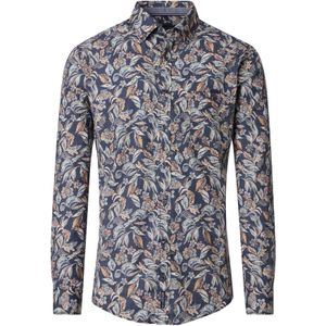 CASA MODA Sport casual fit overhemd, popeline, donkerblauw met beige bloemen dessin