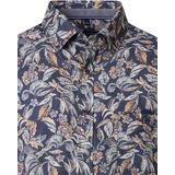 CASA MODA Sport casual fit overhemd, popeline, donkerblauw met beige bloemen dessin