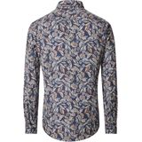 CASA MODA Sport casual fit overhemd, popeline, donkerblauw met beige bloemen dessin