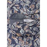 CASA MODA Sport casual fit overhemd, popeline, donkerblauw met beige bloemen dessin