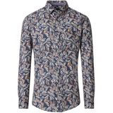 CASA MODA Sport casual fit overhemd, popeline, donkerblauw met beige bloemen dessin