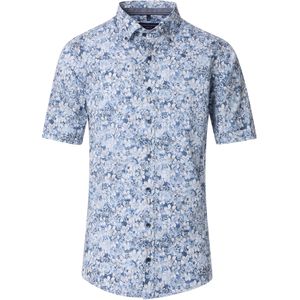 CASA MODA - Sport Casual Fit Overhemd - Blauw met Wit Bloemen Dessin - Popeline