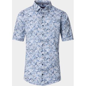 CASA MODA - Sport Casual Fit Overhemd - Blauw met Wit Bloemen Dessin - Popeline