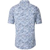 CASA MODA Sport casual fit overhemd, korte mouw, popeline, blauw met wit bloemen dessin
