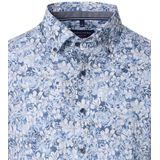 CASA MODA Sport casual fit overhemd, korte mouw, popeline, blauw met wit bloemen dessin