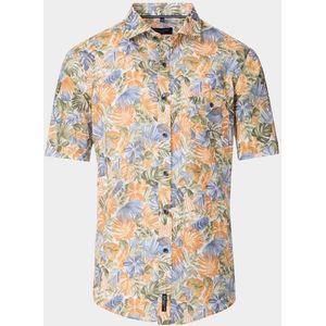 Casa Moda overhemd oranje korte mouw geprint wijde fit