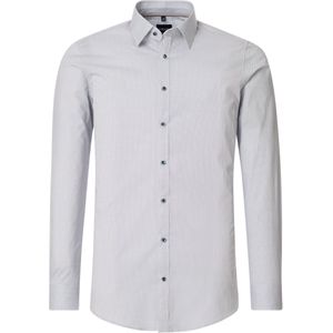 VENTI body fit overhemd, popeline, wit met blauw en beige mini dessin