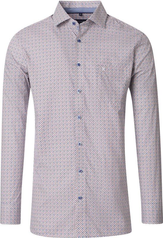 CASA MODA - Comfort Fit - Overhemd - Rood - Wit en Blauw Dessin - Popeline