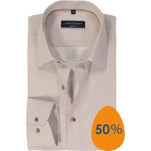 CASA MODA - Comfort Fit - Overhemd - Wit met Blauw en Rood Dessin - Strijkvrij