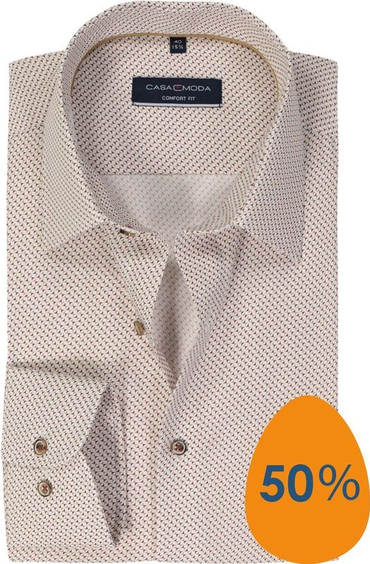 CASA MODA - Comfort Fit - Overhemd - Wit met Blauw en Rood Dessin - Strijkvrij