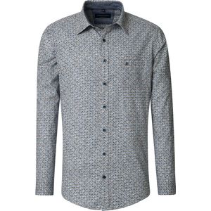 CASA MODA Sport comfort fit overhemd, popeline, wit met groen, beige en blauw dessin