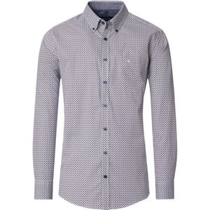 CASA MODA - Sport Comfort Fit - Overhemd - Wit met Blauw en Rood Dessin - Strijkvriendelijk