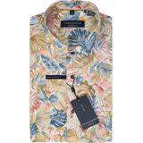 CASA MODA - Comfort Fit - Overhemd - Wit met Rood Blauw en Beige Dessin - Korte Mouw - Popeline