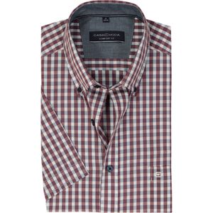 CASA MODA Sport comfort fit overhemd - korte mouw - popeline - blauw met wit en rood geruit - Strijkvriendelijk - Boordmaat: 39 - 40