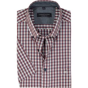 CASA MODA Sport Overhemd - Korte Mouw - Blauw Met Wit En Rood Geruit - Popeline