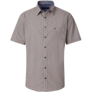 CASA MODA - Sport Comfort Fit - Overhemd - Blauw met Wit en Oranje Dessin - Korte Mouw - Strijkvriendelijk