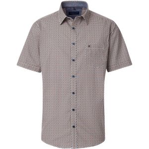 CASA MODA - Sport Comfort Fit - Overhemd - Blauw met Wit en Oranje Dessin - Korte Mouw - Strijkvriendelijk