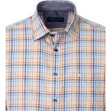 CASA MODA - Sport Comfort Fit - Overhemd - Blauw - Wit - Oranje en Groen Geruit - Korte Mouw - Strijkvriendelijk