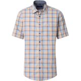 CASA MODA - Sport Comfort Fit - Overhemd - Blauw - Wit - Oranje en Groen Geruit - Korte Mouw - Strijkvriendelijk