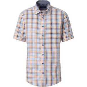 CASA MODA - Sport Comfort Fit - Overhemd - Blauw - Wit - Oranje en Groen Geruit - Korte Mouw - Strijkvriendelijk