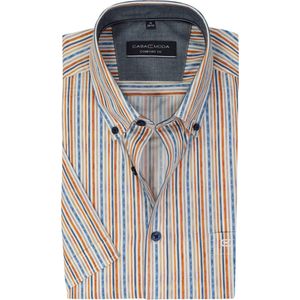 CASA MODA - Sport Comfort Fit - Overhemd - Wit - Korte Mouw, Popeline, Gestreept in Blauw, Groen en Oranje