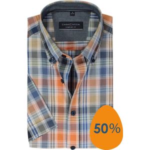 CASA MODA Sport comfort fit overhemd, korte mouw, popeline, blauw met groen en oranje geruit