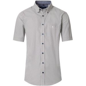 CASA MODA - Sport Comfort Fit - Overhemd - Wit met Blauw en Groen Dessin - Korte Mouw - Strijkvriendelijk