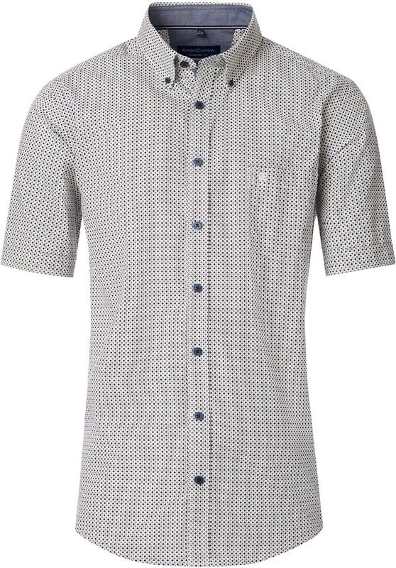 CASA MODA - Sport Comfort Fit - Overhemd - Wit met Blauw en Groen Dessin - Korte Mouw - Strijkvriendelijk