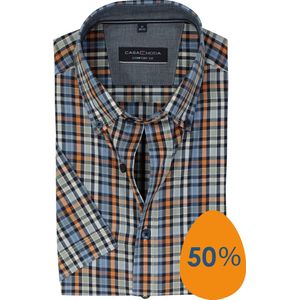 CASA MODA Overhemd - Multicolor Geruit - 100% Katoen - Korte Mouwen
