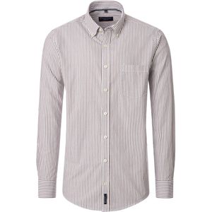 Casa Moda Overhemd Strepen Bruin - Maat M - Heren - Overhemden Casual