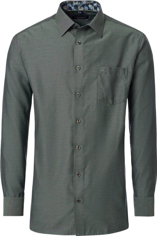 CASA MODA - Comfort Fit Overhemd - Groen met Blauw Mini Dessin - Strijkvriendelijk