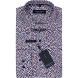 CASA MODA - Comfort Fit Overhemd - Wit met Blauw en Bruin Dessin - Strijkvriendelijk