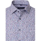 CASA MODA - Comfort Fit Overhemd - Wit met Blauw en Bruin Dessin - Strijkvriendelijk