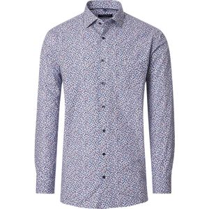 CASA MODA - Comfort Fit Overhemd - Wit met Blauw en Bruin Dessin - Strijkvriendelijk