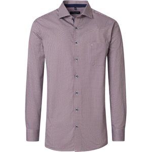 CASA MODA - Comfort Fit - Overhemd - Wit met Bruin en Blauw Dessin - Strijkvriendelijk