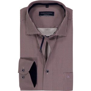 CASA MODA - Comfort Fit - Overhemd - Wit met Bruin en Blauw Dessin - Strijkvriendelijk