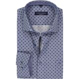 CASA MODA - Comfort Fit Overhemd - Blauw met Wit Dessin - Popeline - Strijkvriendelijk