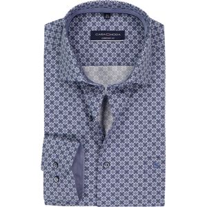 CASA MODA - Comfort Fit Overhemd - Blauw met Wit Dessin - Popeline - Strijkvriendelijk