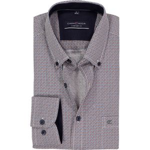 CASA MODA - Sport Comfort Fit - Overhemd - Blauw met Wit en Grijs Dessin - Strijkvriendelijk