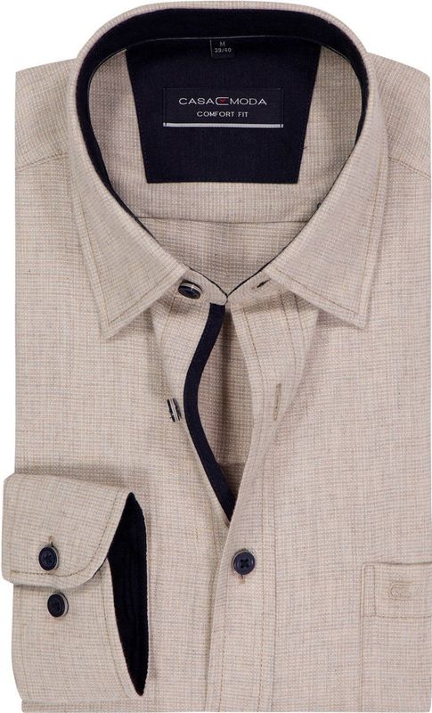CASA MODA - Sport Comfort Fit - Overhemd - Beige - Strijkvriendelijk