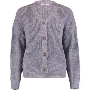 Vesten - Stone Blue Marl - Knoopsluiting - Lange Mouwen - V-hals - Ribboord