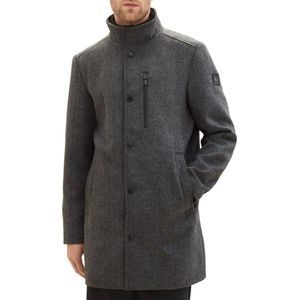 TOM TAILOR - 1037362 - Herenjas - Donkergrijs - Wolmix, Gewatteerd, Lange Winterjas, Zijzakken