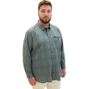 TOM TAILOR Heren Regular Fit Dobby geruit overhemd met borstzak, 19643-green dust, 3XL