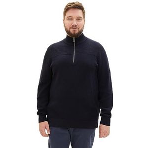 TOM TAILOR Heren gestructureerde gebreide trui met troyer-kraag, 13160-gebreid marineblauw melange, 5XL
