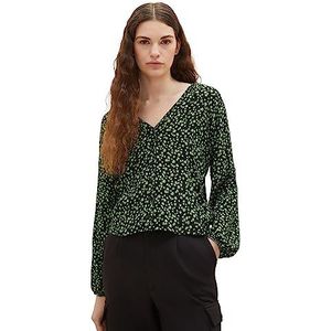 TOM TAILOR Denim Damesblouse met bloemenpatroon, 32433-zwart groene bloemenprint, XL