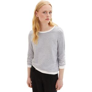 Tom Tailor Denim Sweatshirt - Blauw Wit - Polyester-Viscosemix - Gestreept