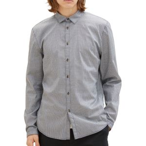 TOM TAILOR Denim heren slim fit shirt met een allover print van katoen, 30272 - marineblauw crème structuur print