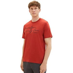 TOM TAILOR Basic T-shirt met print voor heren, 14302-fluweel rood, M