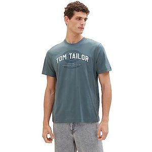 TOM TAILOR Heren T-shirt met logo-print, 32506-Dusty Dark Teal, M