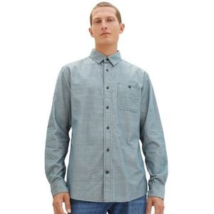 TOM TAILOR Herenhemd, 33894 - Dark Teal Off White Structure, S